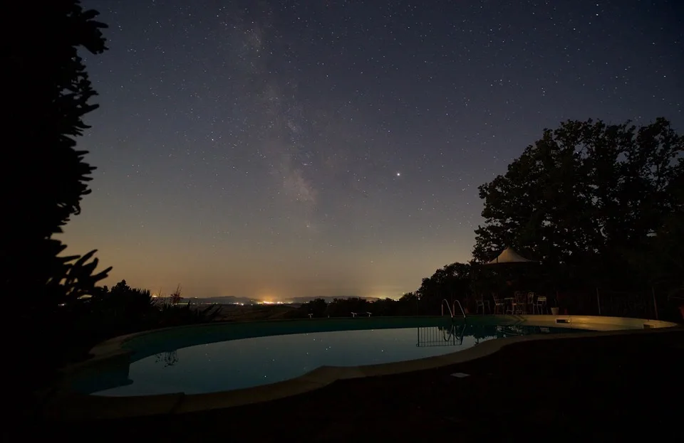 The starry sky above the pool