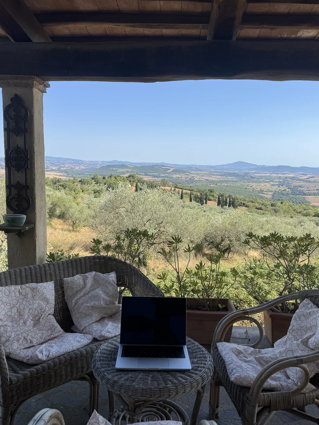 The workspace, with a view over the hills